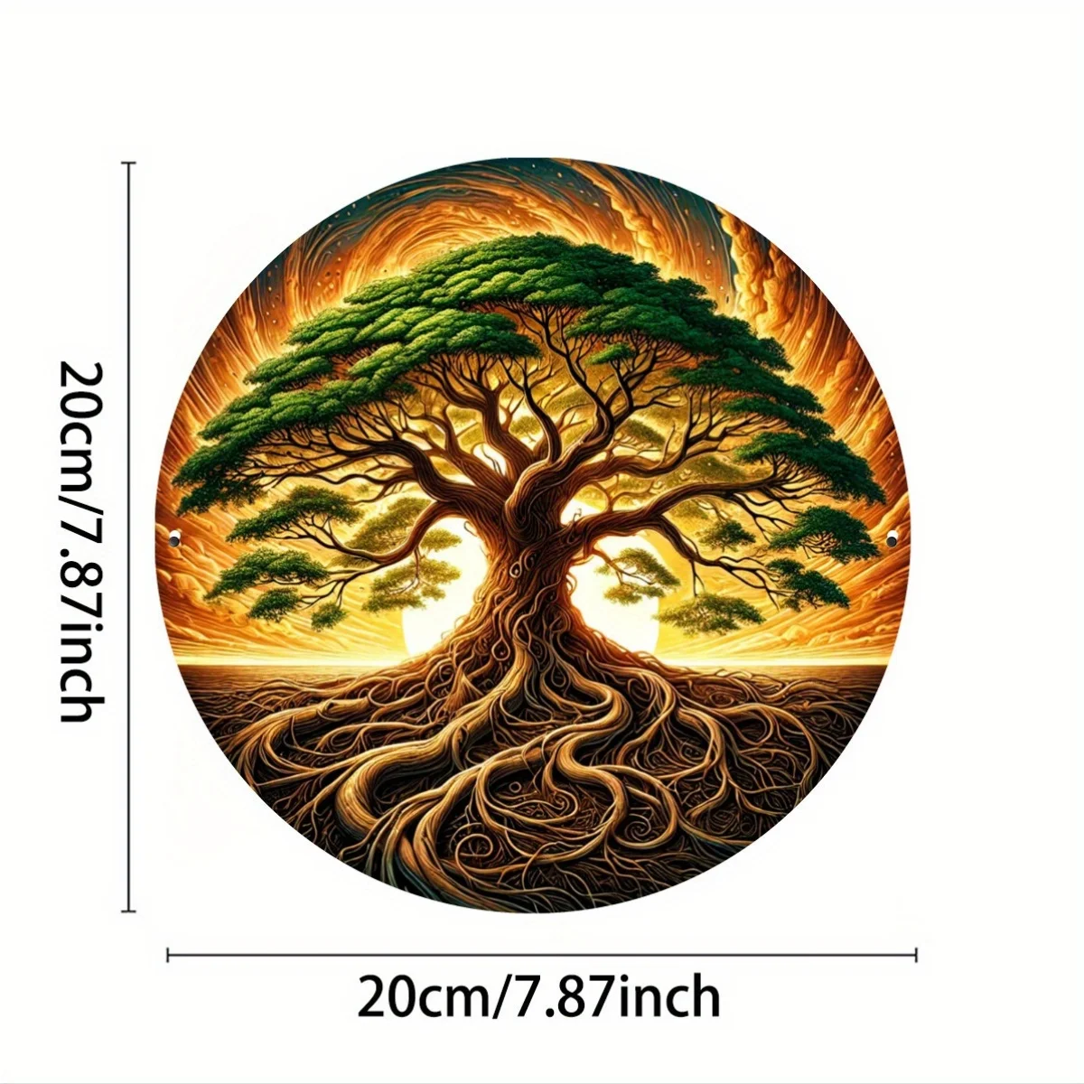 Life Tree Wall Art Decoration - 7.8X7.8 Inch (20X20Cm) 2D Printed Round Metal Sign, Waterproof, Weatherproof, Durable Iron Mater