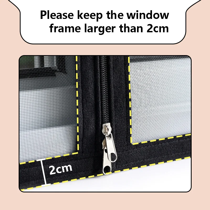 Black mosquito net and window net, resistant to small mosquitoes, with a flexible zipper design for opening and closing.