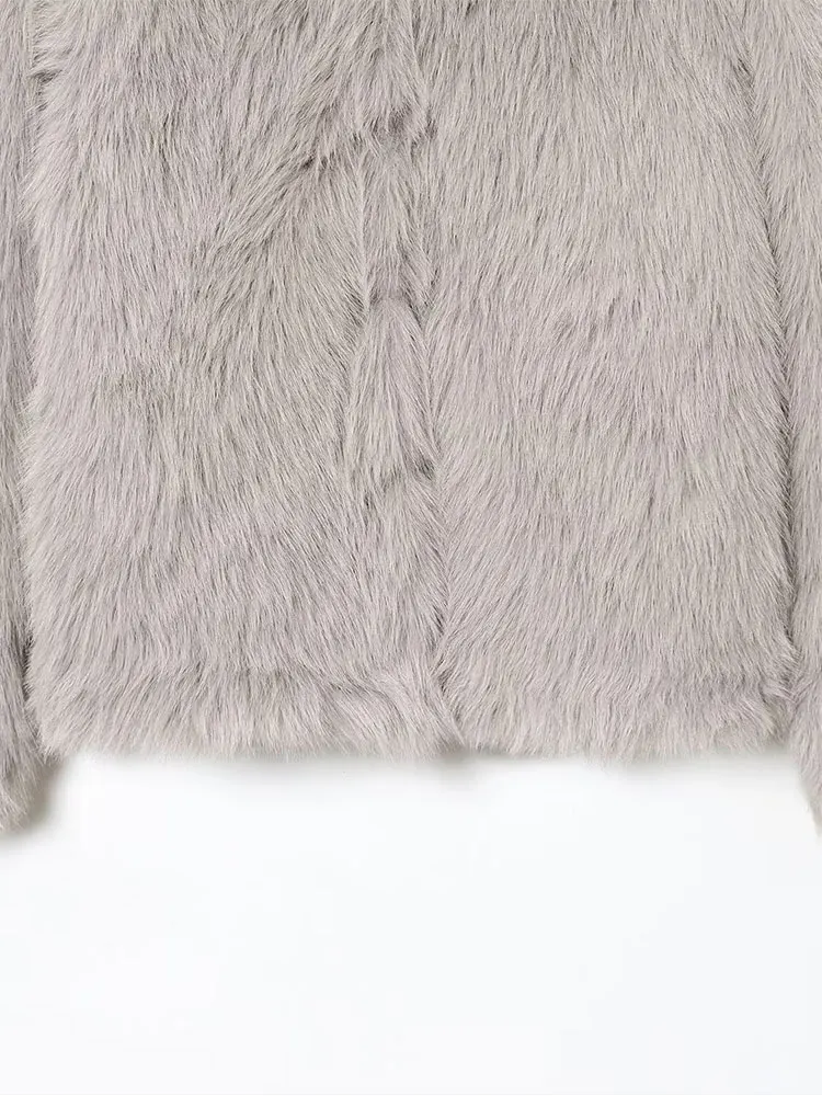 Nlzgmsj jaqueta feminina de pele sintética 2025 moda inverno sólida mangas compridas com capuz jaqueta curta feminina altura rua lazer casaco