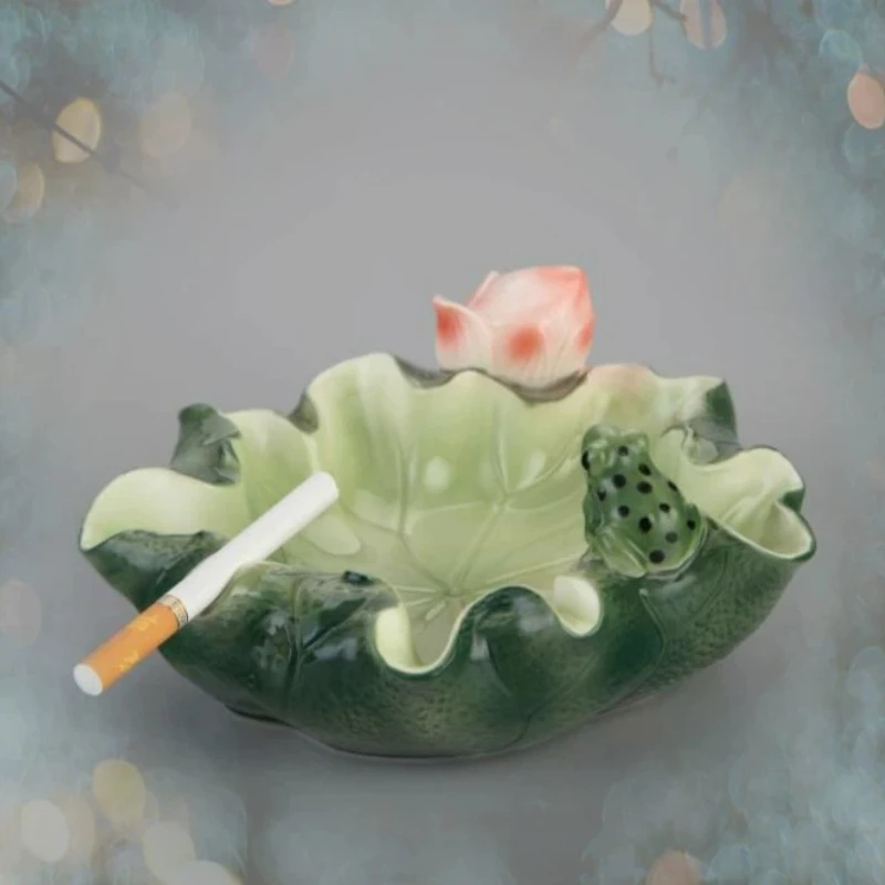 2026 New Premium Elegant European Lotus Ceramic Ashtray, Large Multifunctional Office Study Desk Decor, Minimalist Home Ornament