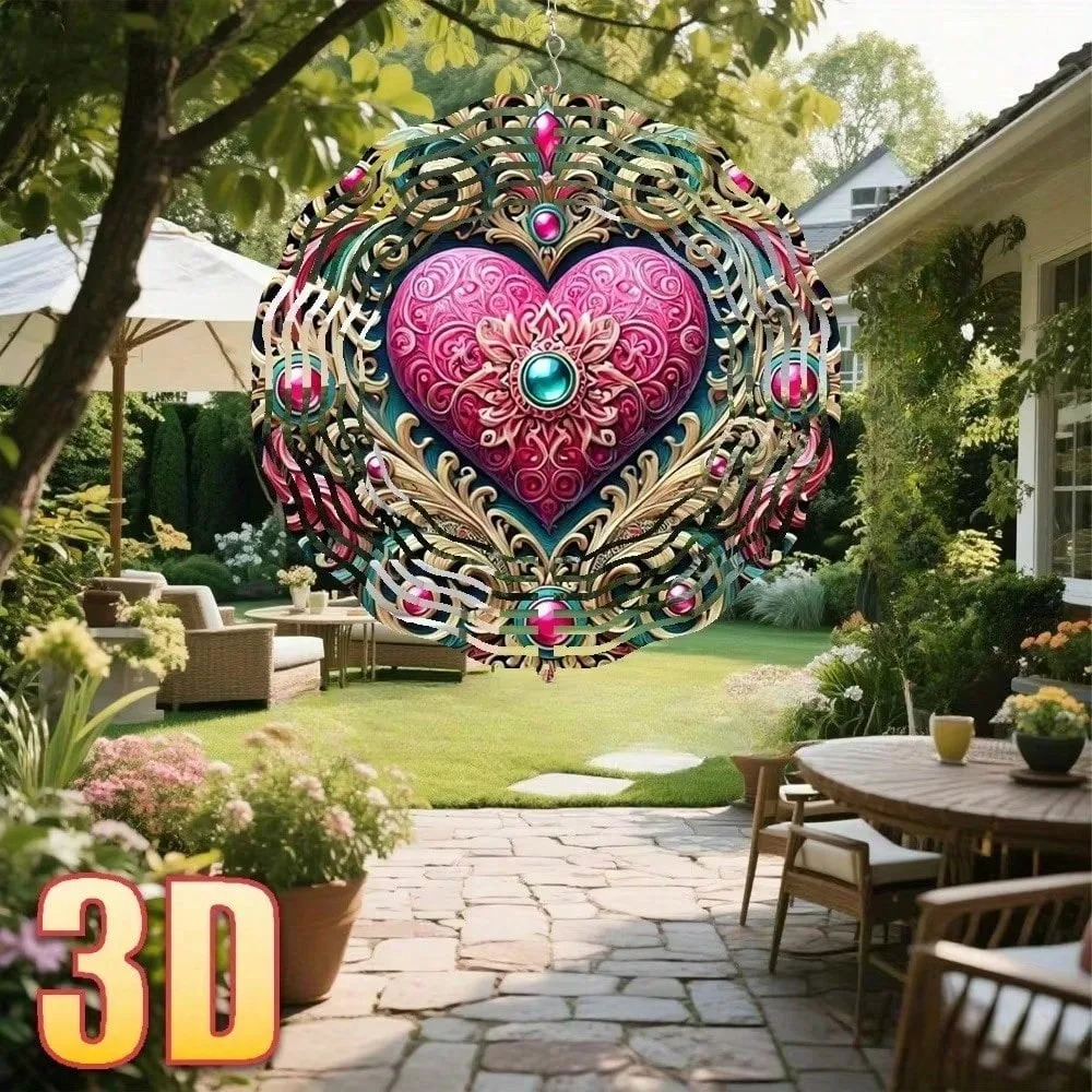 CIFbuy Iron Wind Chime 3D Heart Metal 25.5cm Rustproof Waterproof Outdoor Patio Lawn Garden Art Decoration Rotating Spinner