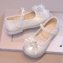 Spring Children's Leather Shoes Kids Princess Dress Flats Shoes Fashion Crown Bowknot Mary Jane Shoes for Girls Sweet Versatile