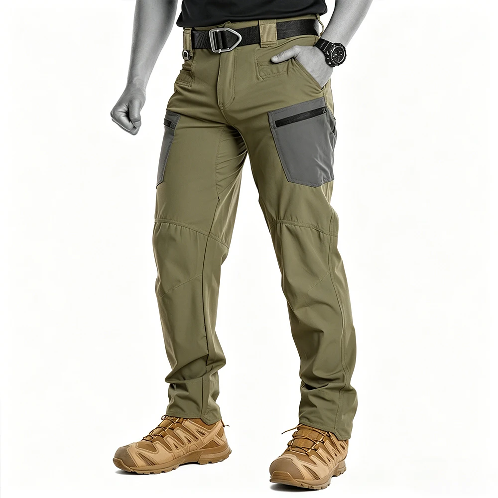 Two-Tone Tactical Cargo Pants Quick-Dry Hiking Trekking Hunting Trousers with Patchwork Design Casual Workwear for Outdoor Acts