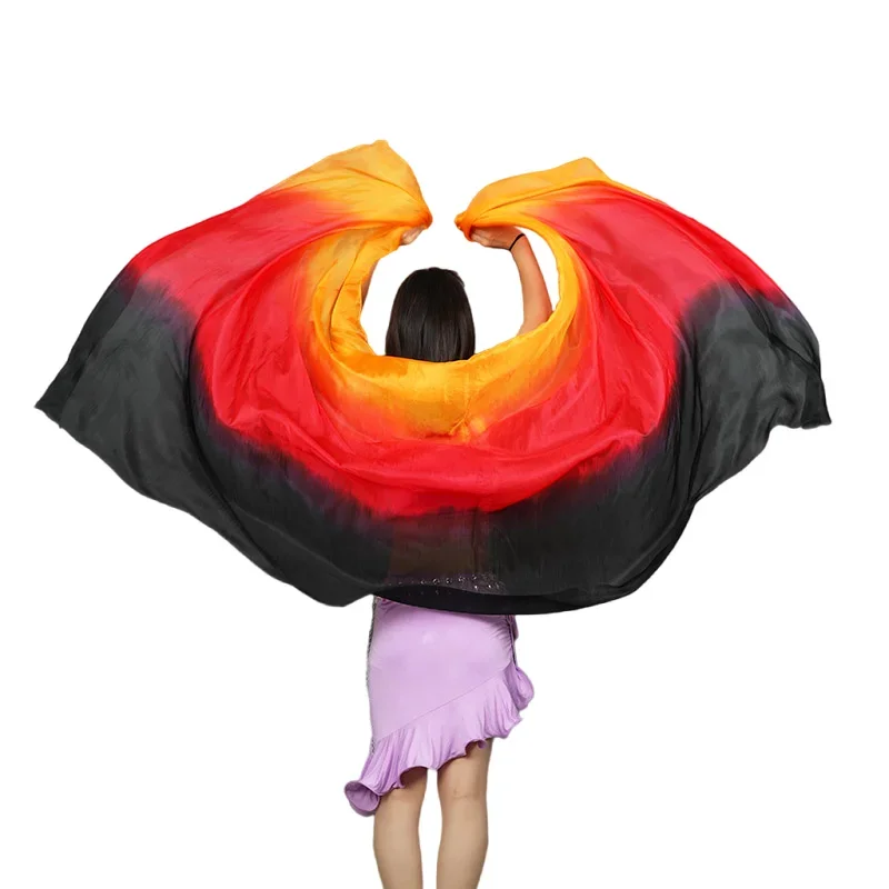 Nieuwe Hot Verkoop Buikdans Pure Zijde Sluier Dansers Hand Gooi Sjaal Gradiënt Levendige Kleur 200 cm 250 cm Goedkope Professionele