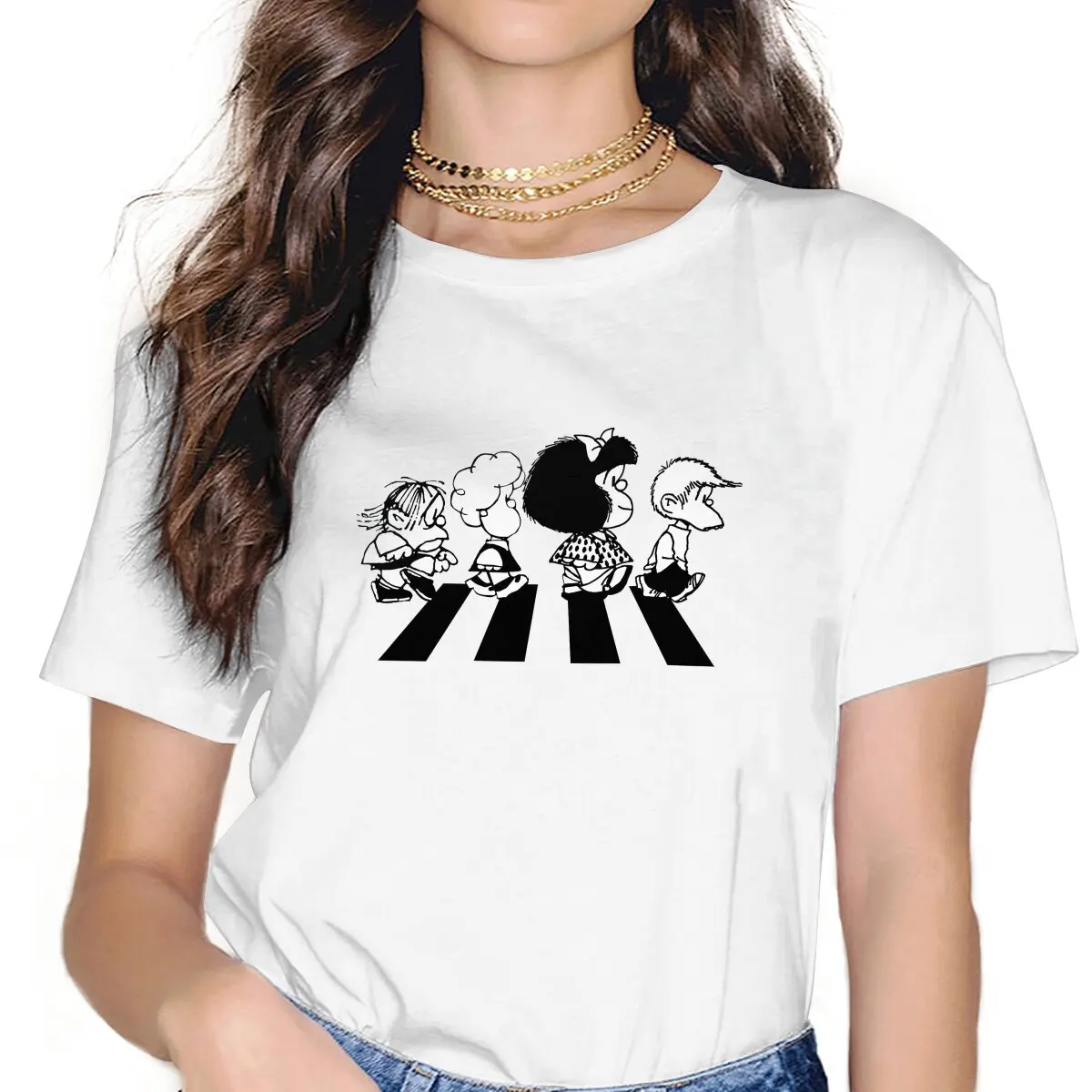 Her Friends Women's TShirt Mafalda Cartoon Girls Y2k Graphic Tees O-neck Polyester Female T Shirt Humor Gift