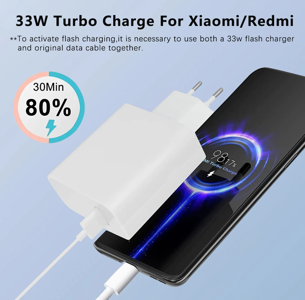 33W Charger Xiaomi Original Fast Turbo Charge Cargador Type C Cable For Redmi Note 13 12 K40 Mi 11 Lite 10S Poco X5 F3 X3 Pro