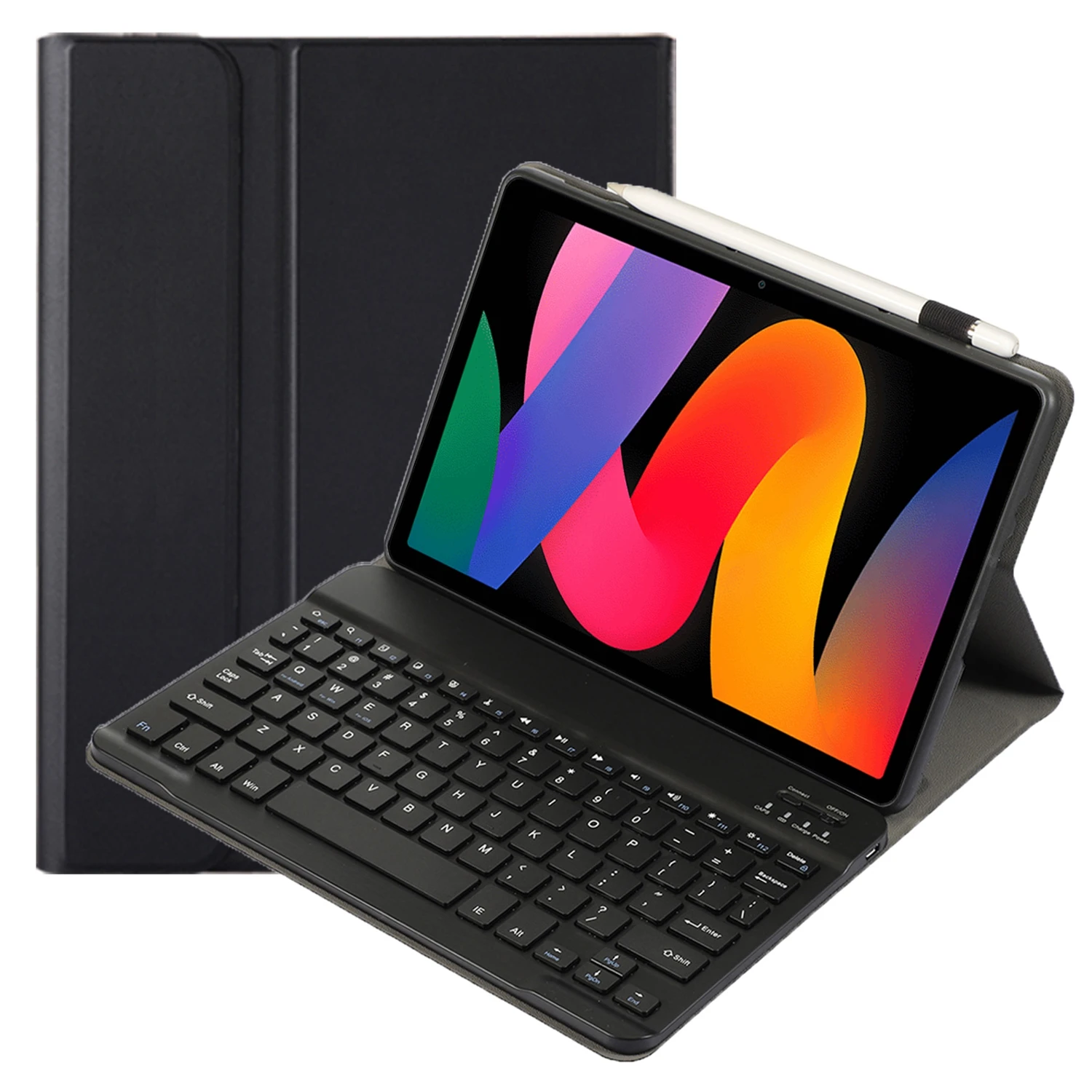 A0N9 For Xiaomi Redmi Pad SE Leather Tablet Case with Bluetooth-Compatible Keyboard - Black