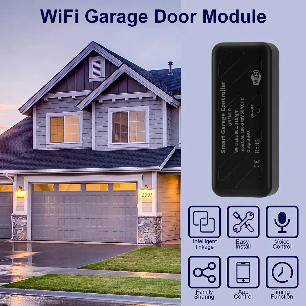 ONENUO Tuya WiFi Smart Garage Door Opener Controller Motorized Door Opener Wireless Remote Works With Voice Control Alexa Google