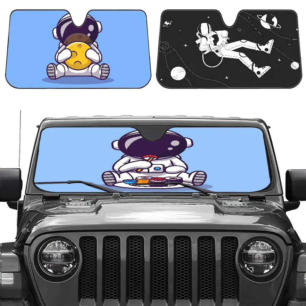 

Cartoon Astronaut Cute Car Sunshade Window Sunshade Sunblock Front Windshield Hood Interior Front Baffle Double Ring Sunshade