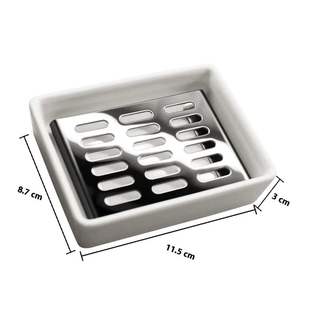 1 قطعة صندوق الصابون طبقة مزدوجة الفولاذ المقاوم للصدأ والأبيض طبق الصابون السيراميك حامل قابل للتصريف للاستخدام في الحمام المطبخ حوض الاستحمام