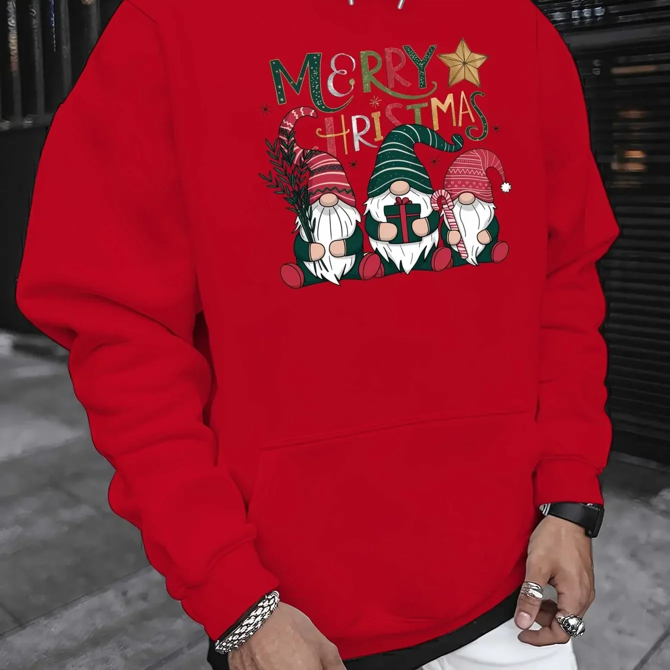 Merry Christmas  New fashion Men's street style print Autumn and winter plus velvet top soft fabric exquisite gift
