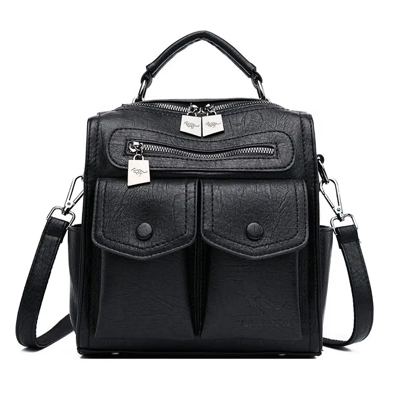 2023 New Backpack Women Fashion Casual Multi-Functional Leather Soft Leather Square Personalized Shoulder Bag