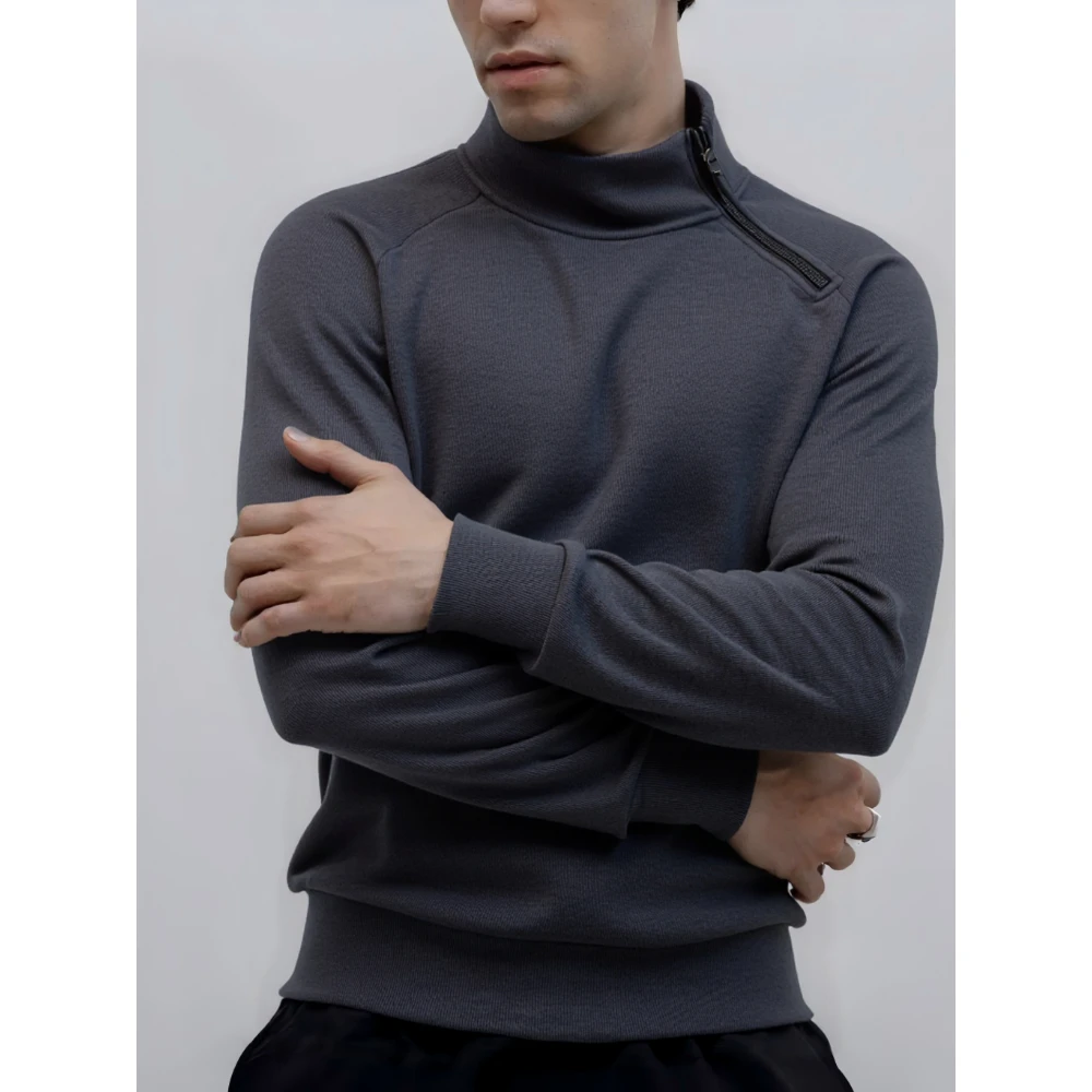 Modisches Herren-Sweatshirt, Y2K-inspiriert, einfarbig, mit Plüsch gefüttert, seitlicher halber Reißverschluss, Winter, warm, Stehkragen, Street-Style-Hoodies für Herren