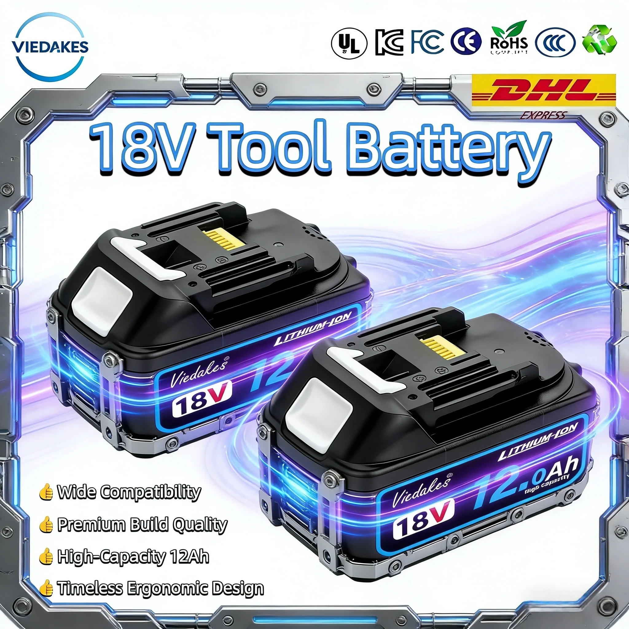 

Viedakes Original 8Ah Long Lasting Rechargeable 18650 Battery 18650 аккумуляторы 배터리 for makita 18v, Compatible with BL1815