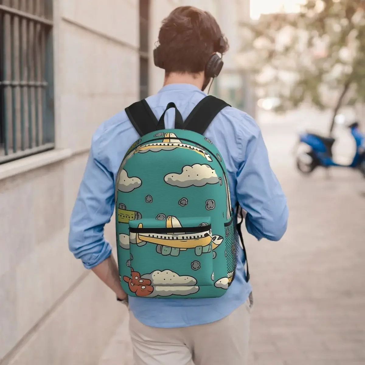 Cartoon Airplane Aviation Themed Backpack Student BookBag Children School Bag Laptop Shoulder Bags for Men Women