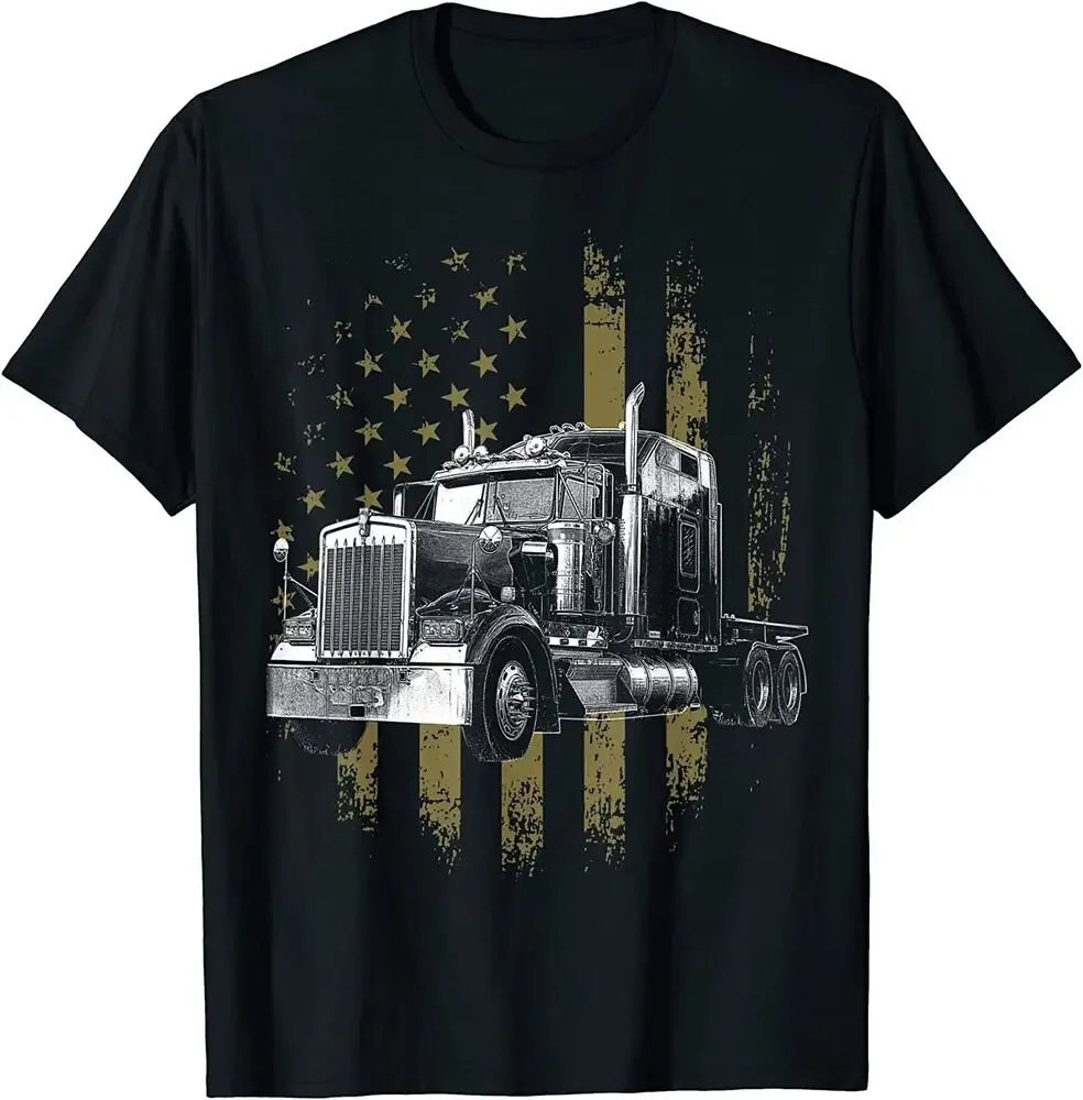 

Подарочная футболка с американским флагом Big Rig, полуприцеп, дальнобойщик, 100% хлопок, с круглым вырезом, летняя повседневная мужская футболка с короткими рукавами, размер S-3XL