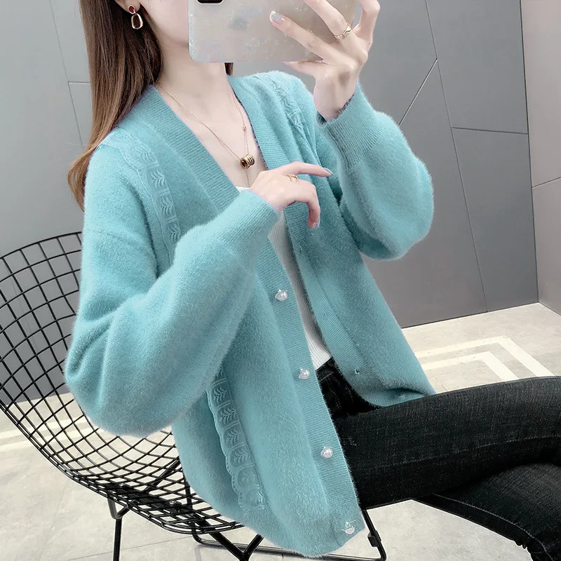 Women's Mink Fur Sweater Jacket 2023 New Women's Knitted Cardigan Versatile For Spring And Autumn