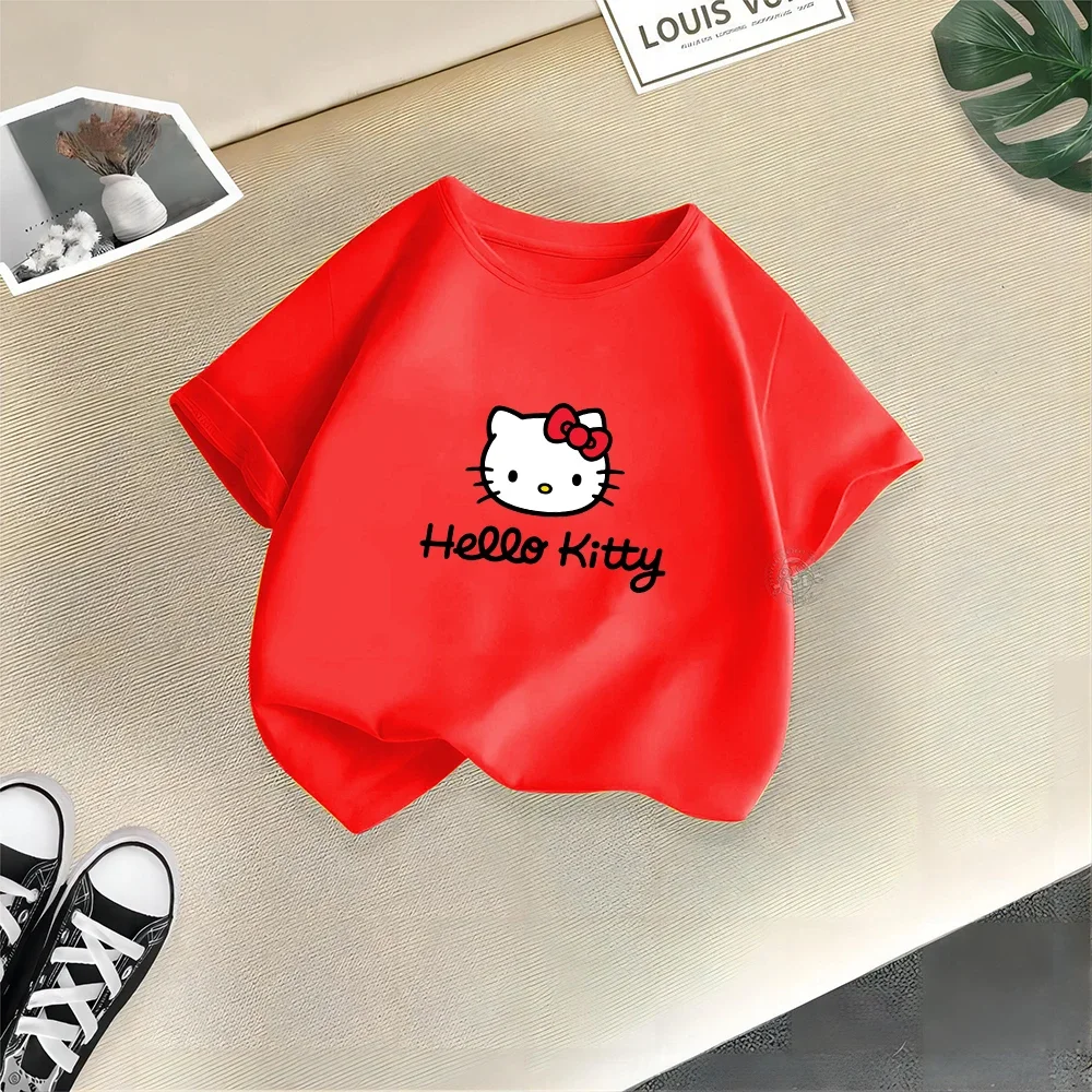 Cute Sanrio Clothing Summer Fashion Hello Kitty Cotton T-shirt for Baby Girls Cartoon T-shirt for Baby Girls Short Sleeved Casua