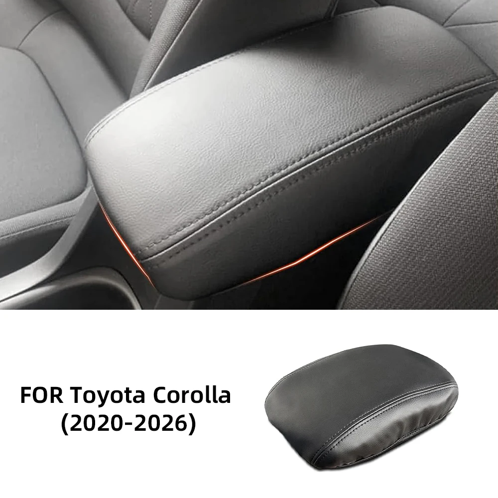 For Toyota Corolla 2020-2026 Armrest Box Cover Black Leather With Red Black Stitching Center Console Protector Styling Decor Acc