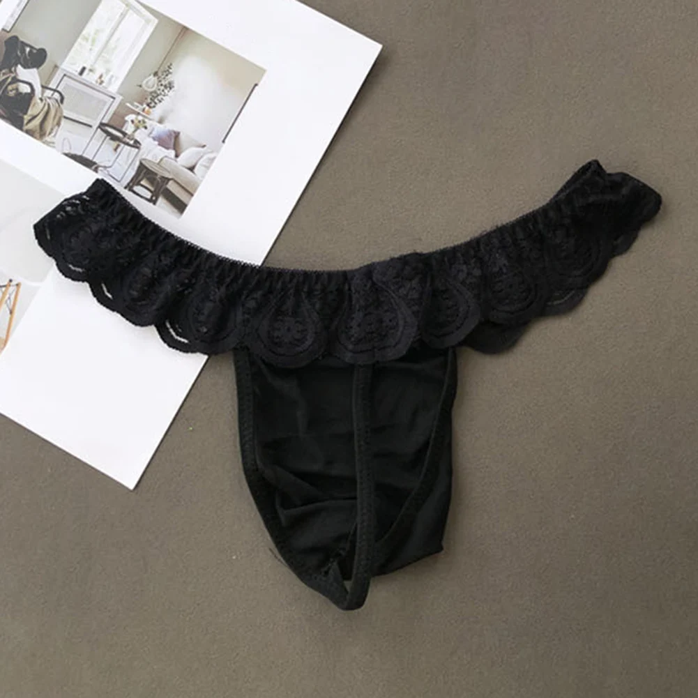 Men Lace Mesh See Through G String Sissy Pouch Summer Men's Panties Soft Thong Low Rise Briefs Underwear For Hot Man Underpants