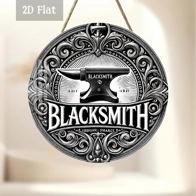 2D Flat - 1pc Vintage Blacksmith Wooden Panel Artwork Featuring an Ornate Round Design, Perfect for Retro Wall Decoration. This