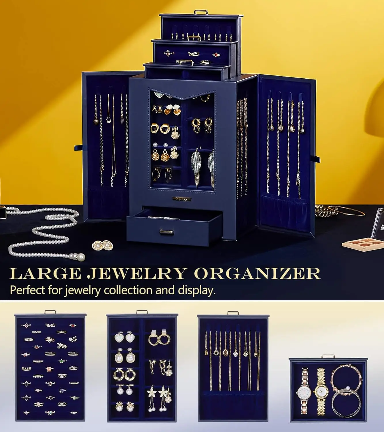 منظم المجوهرات مع خطافات قلادة نافذة شفافة هدية للنساء علبة عرض صندوق المجوهرات لخواتم القلائد #5