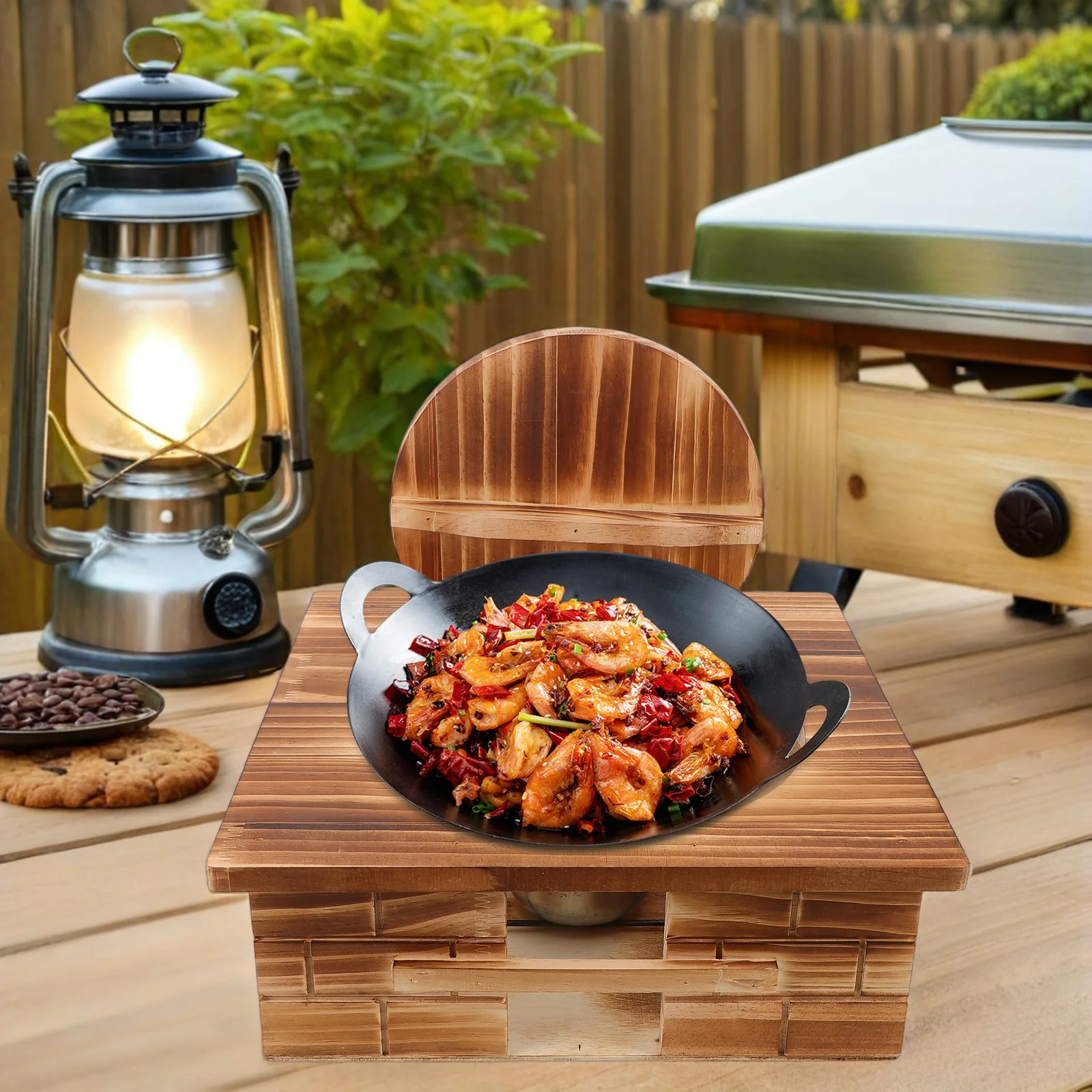 

Retro Stove Kitchen Counter Wooden Rack for Small Wok Countertop Burner Specialty Alcohol Cooking
