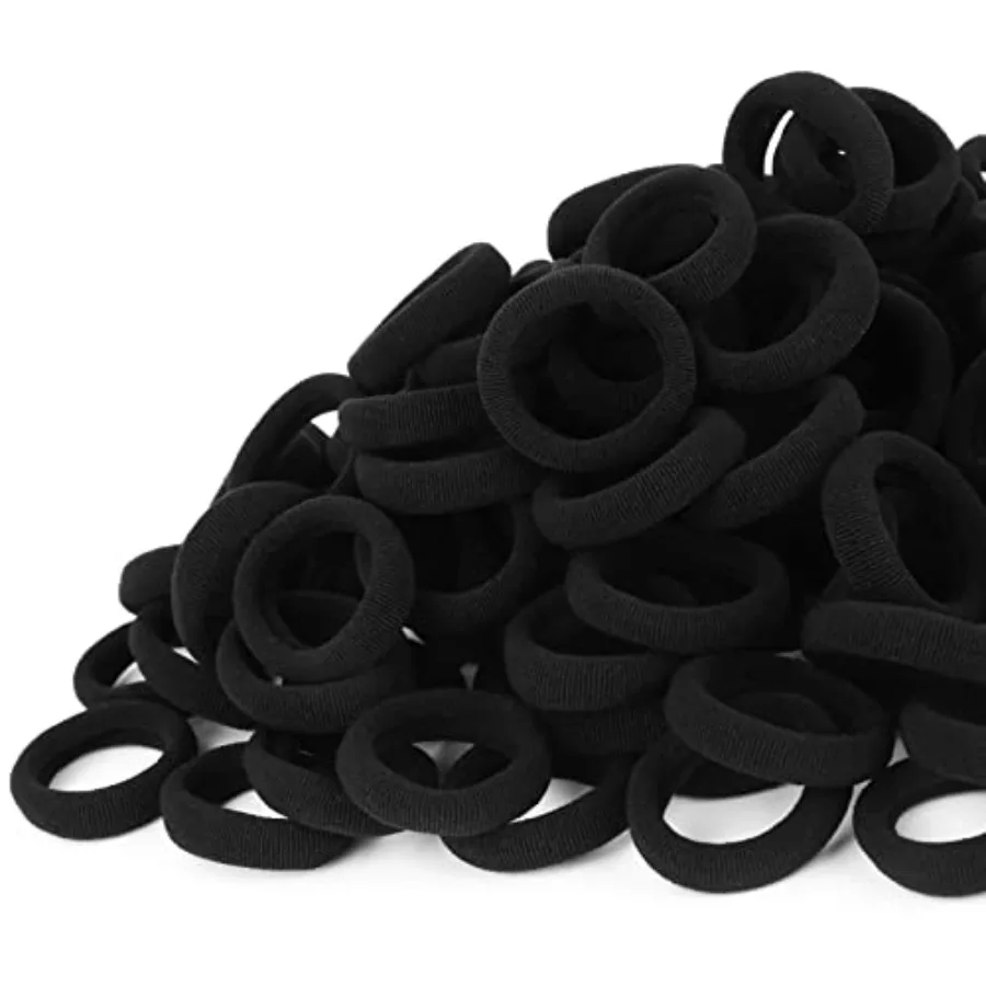 Qarwayoc 300PCS Black Hair Ties - Infant Cotton Hair Ponytail Holders Baby Hair Bands, Soft and No Damage, 1.1 Inch in Diameter
