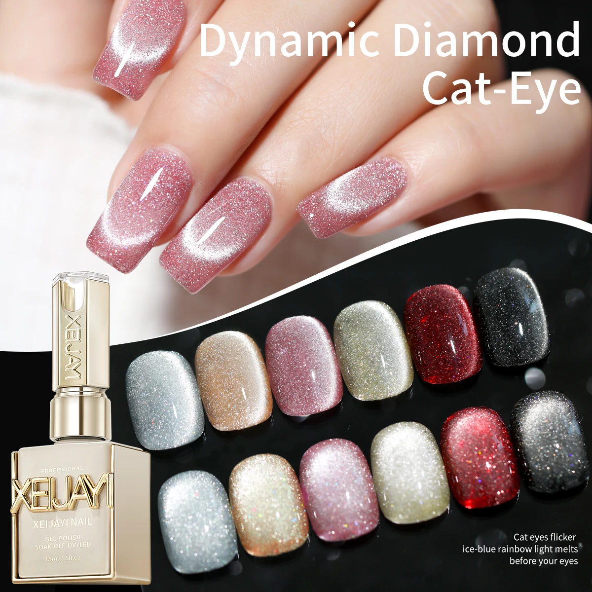 XEIJAYI 6pcs 15ml Cat Eye Nail Gel Polish Set, Semi Permanent Nail Art Soaking UV LED Nail Salon DIY Nail Salon Gel For Spring