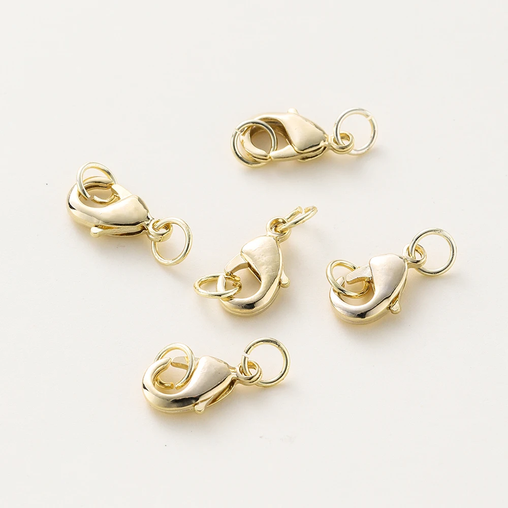 10Pcs 14K/18K Gold Color Plated Lobster Clasps With Open Jump Rings End Connectors DIY Findings Set for Bracelet Jewelry Making