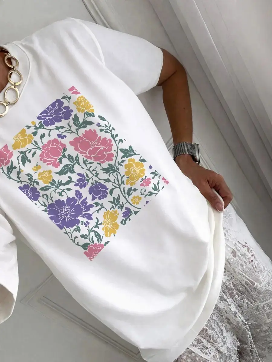 Vintage Floral Print T-Shirt | Colorful Peony & Wildflower Casual Cotton Tee Aesthetic Elegant Sweet Lady Streetwear Comfortable