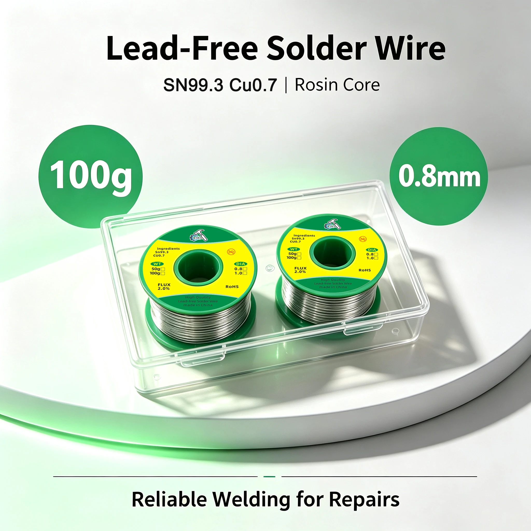 2 Rolls 100g LeadFree SolderWire 0.8mm Core Solder Wire DIY Electronic Soldering Tool for Motherboard Instrument Welding Repair