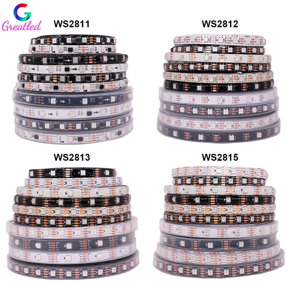 WS2812B WS2811 WS2815 WS2813 Smart Pixel RGB LED Strip WS2812 indirizzabile individualmente 30/60/144 LED/m Tape Light DC5V DC12V