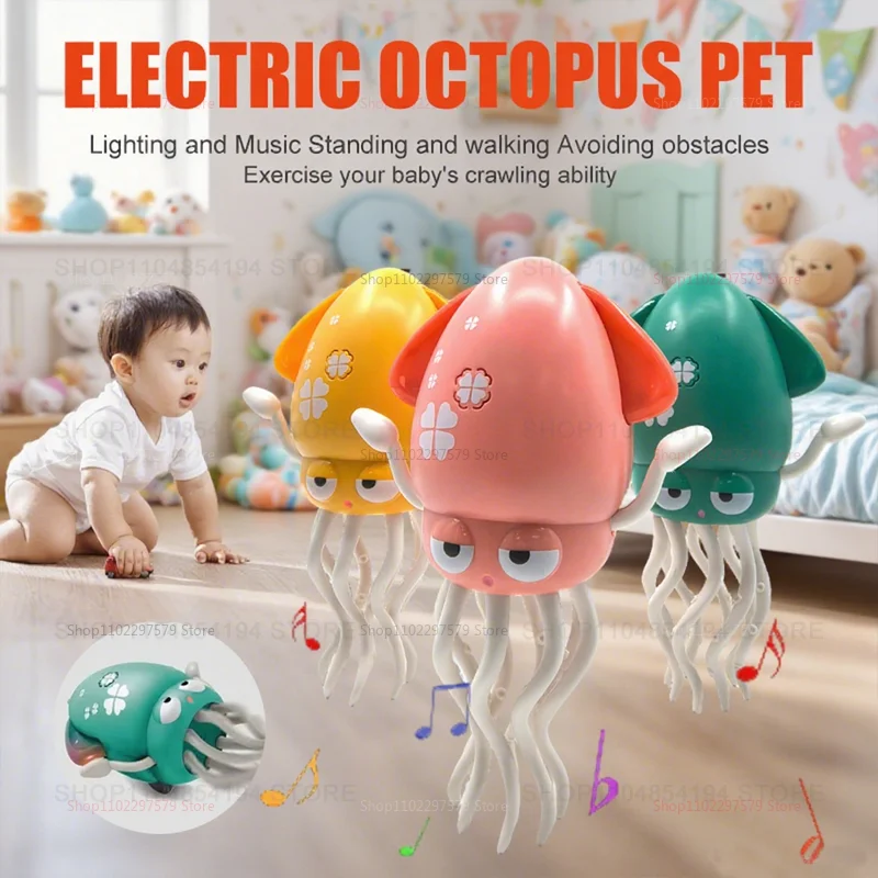 

Kids Induction Electric Octopus Pet Crawling Toys for Toddlers Electronic Musical Pets Toddler Moving Obstacle Avoidance Gifts