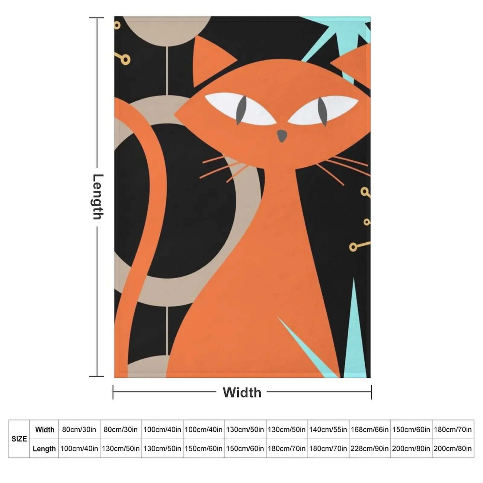mid century modern, atomic cats, atomic cat, 1950a??s, kitty, popular cat design, atomic starbursts, starburst, di Throw Blanket