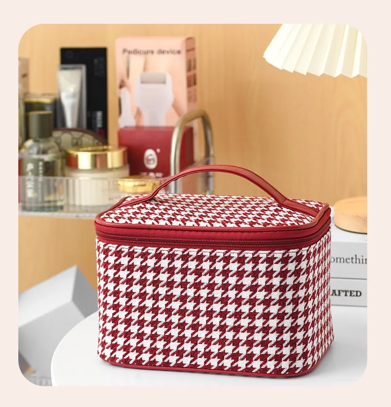 New Houndstooth Cosmetic Bag, Simple Small Fragrance Portable Storage Bag, 大容量 Cosmetics Storage Box Wholesale