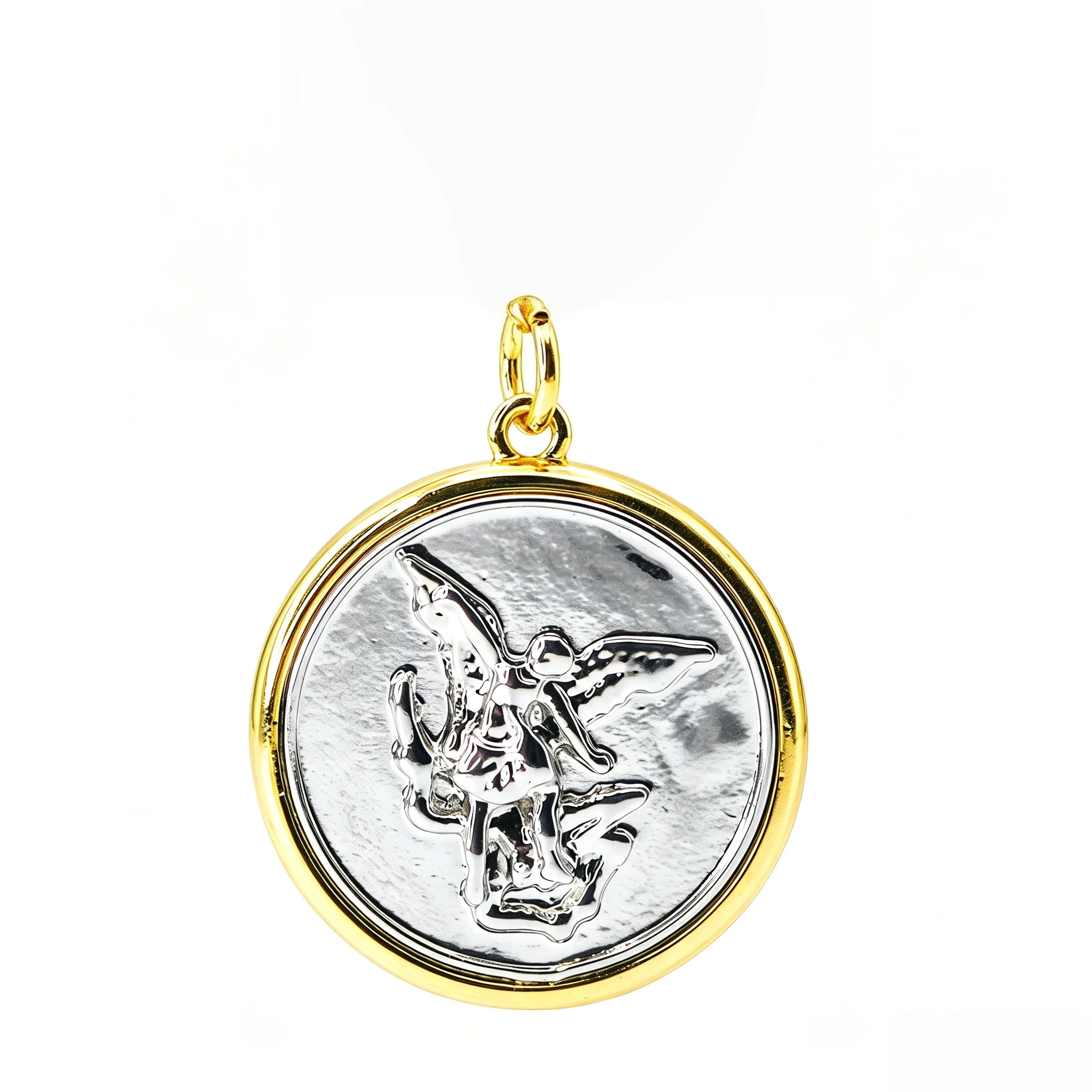 St Michael Archangel Medal Pendant 24mm Two Tone Gold Color Silver Round Catholic Religious Protection Amulet Men Women Jewelry
