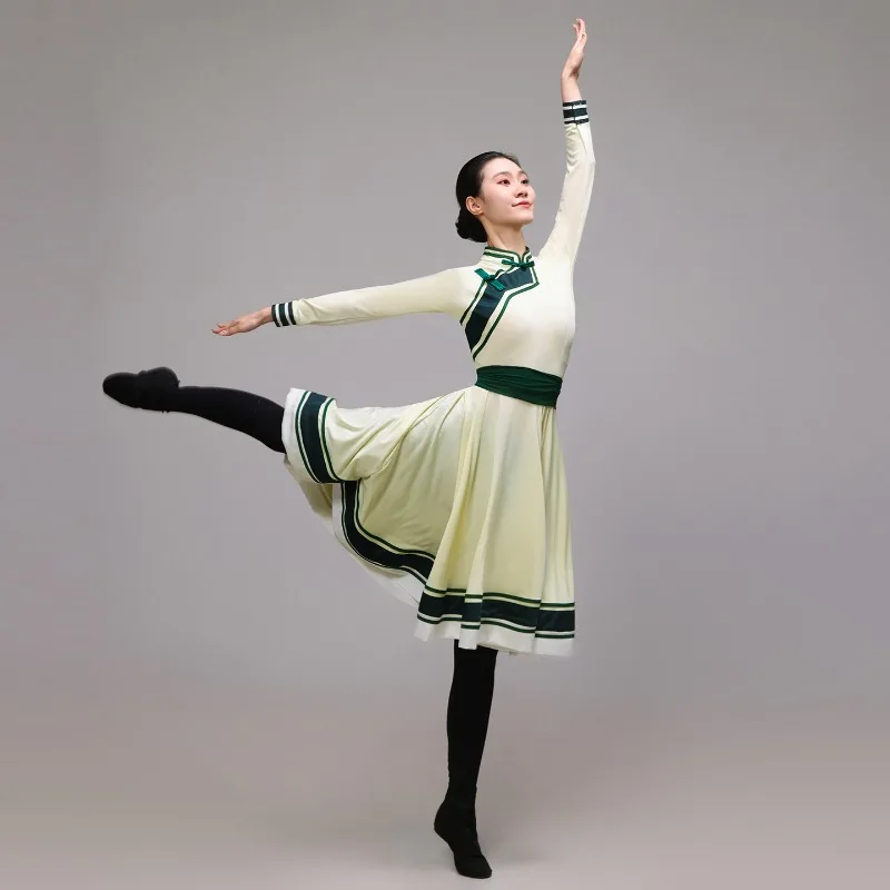 Traje de dança tibetana para mulher tradicional estilo chinês mongol roupas de prática nacional antigo desempenho de palco folclórico