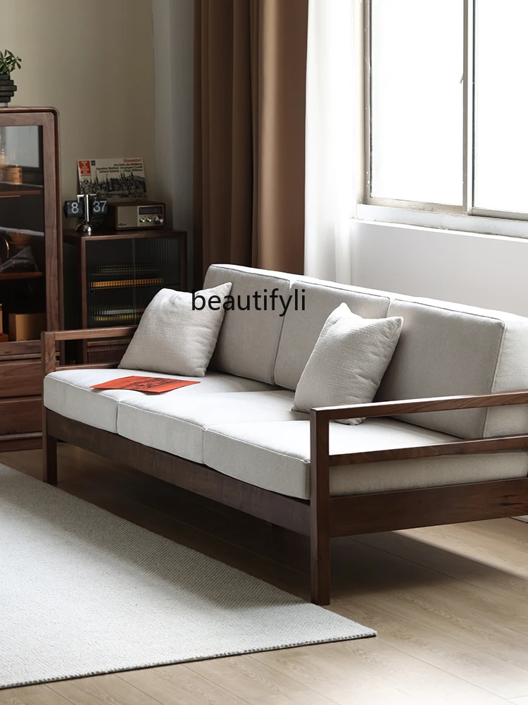 North American Black Walnut Wooden Sofa Nordic Solid Wood Living Room Furniture Modern Minimalist Sofa