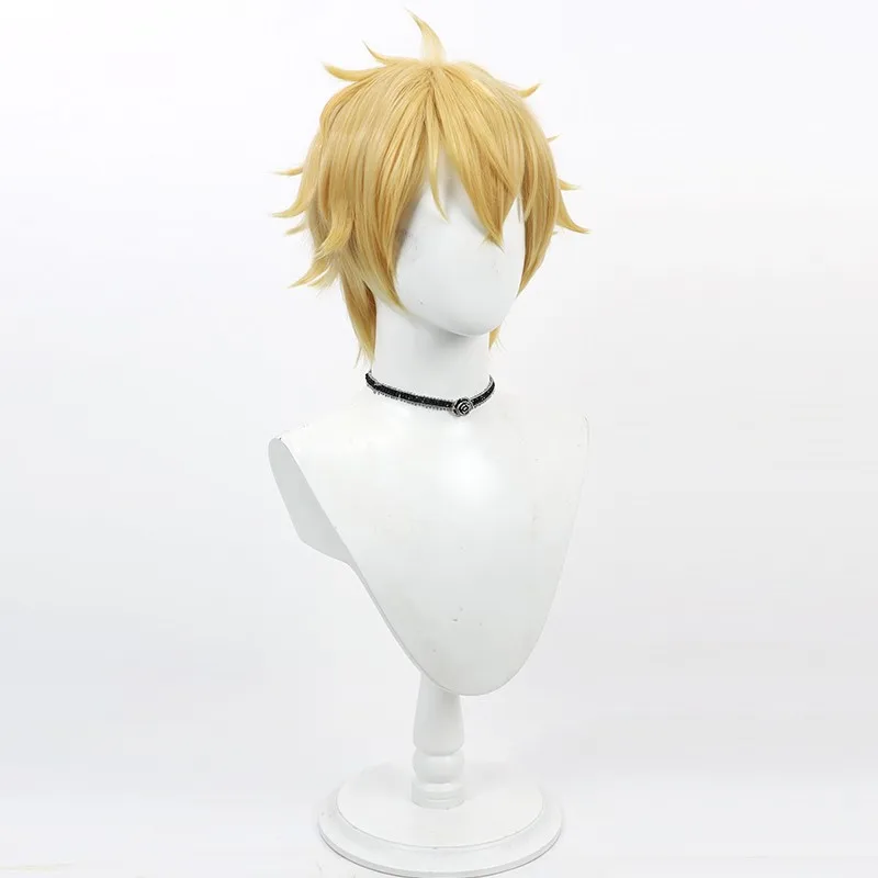 Peluca de cosplay Bofurin Boy Yukii Akihiko, parte superior provocada con estilo puntiagudo amarillo, en stock
