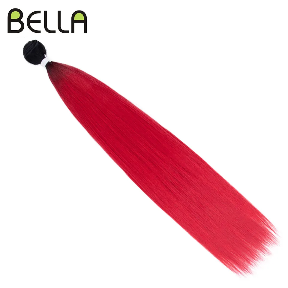 Bella-mechones de pelo sintético, extensiones de cabello liso Yaki de salón, ombré, rojo, Rubio, fibra de alta temperatura, 30 pulgadas