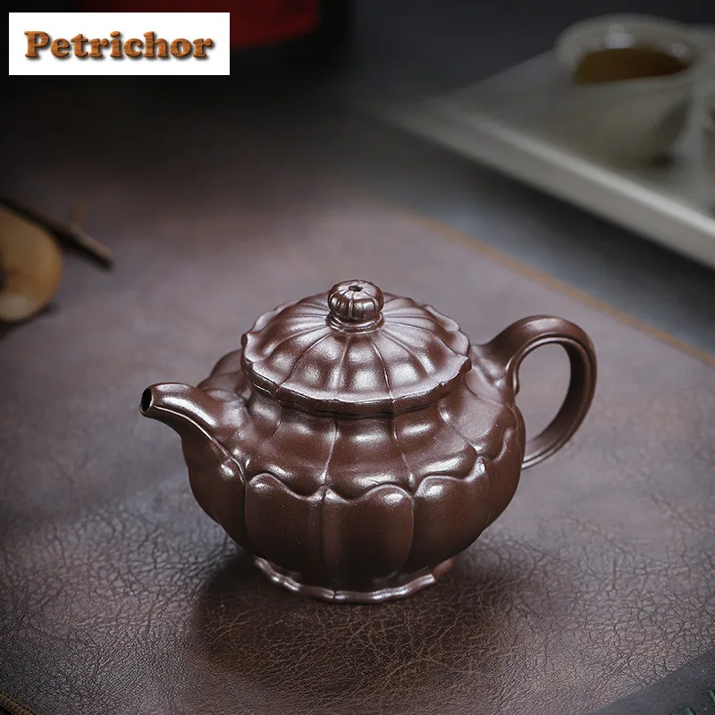 300ml Yixing Purple Clay Teapot Handmade Water Chestnut Flower Pot Raw Ore Gold Sand Purple Mud Kettle With Infuser Zisha Teaset