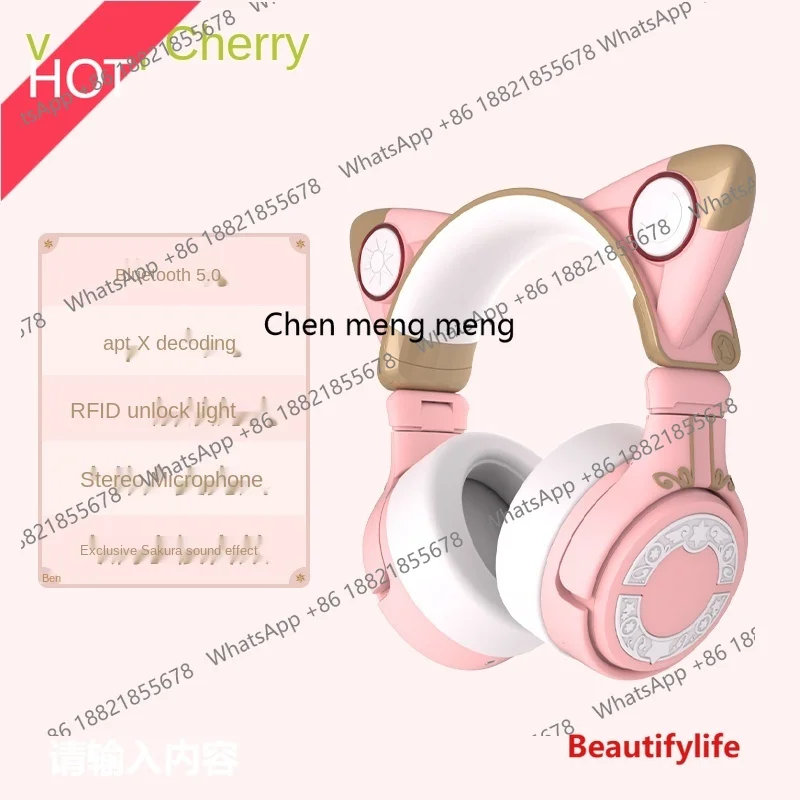 

scn8617 Cy Cat Ears Headphone Head-Mounted Noise Reduction Bluetooth Wireless with Ear Microphone Cardcaptor Sakura Headphones