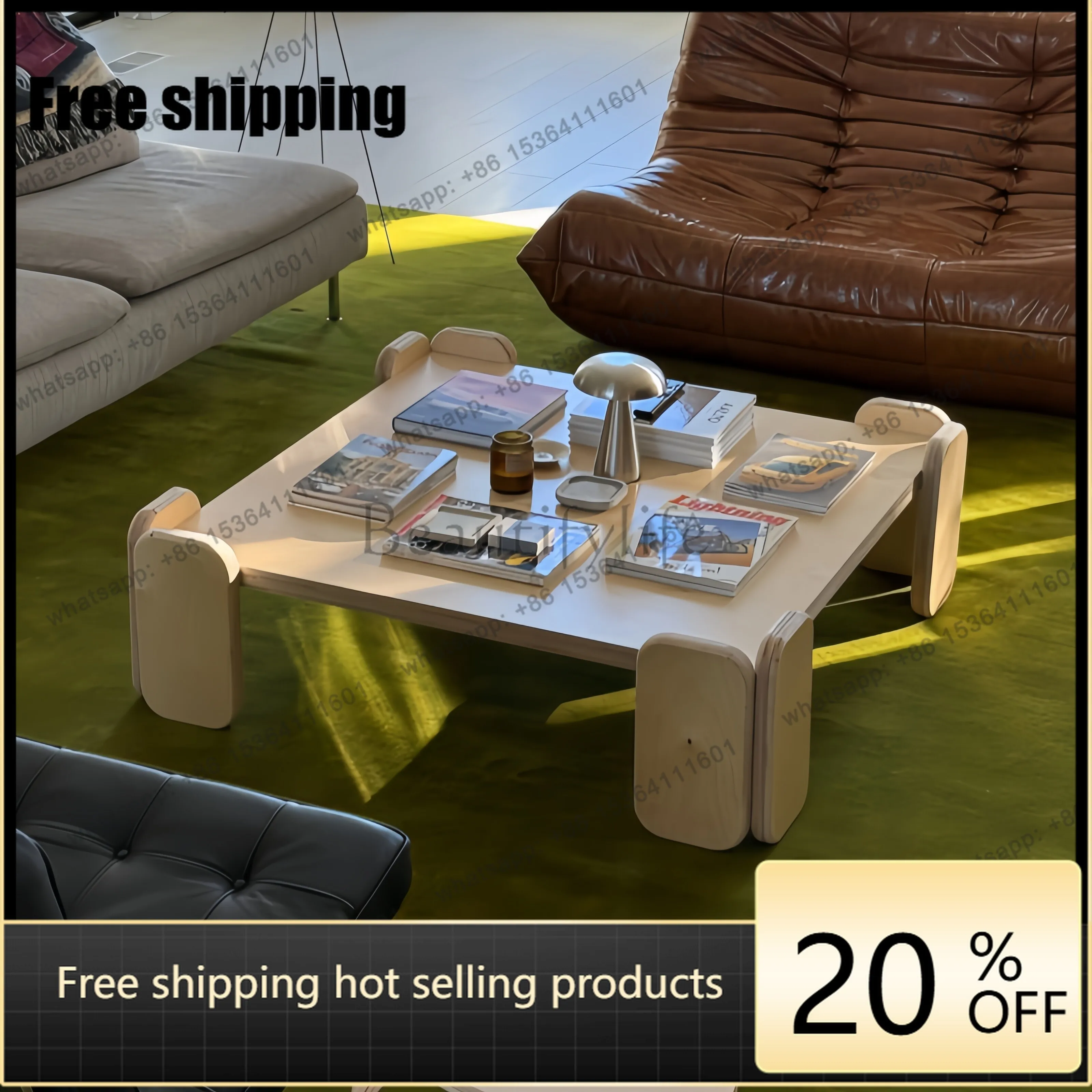 Modern simple birch ocean board coffee table living room home table designer log wind bed and breakfast tea table