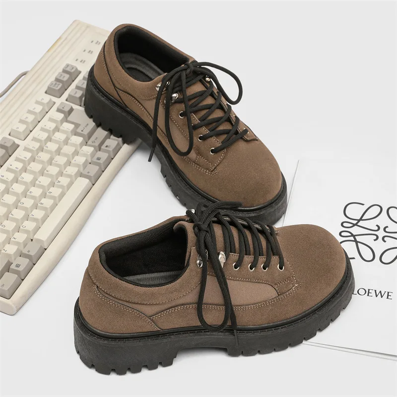Men's shoes 2026 sponge leather shoes derby shoes niche design sense fashionable casual shoes men's thick sole