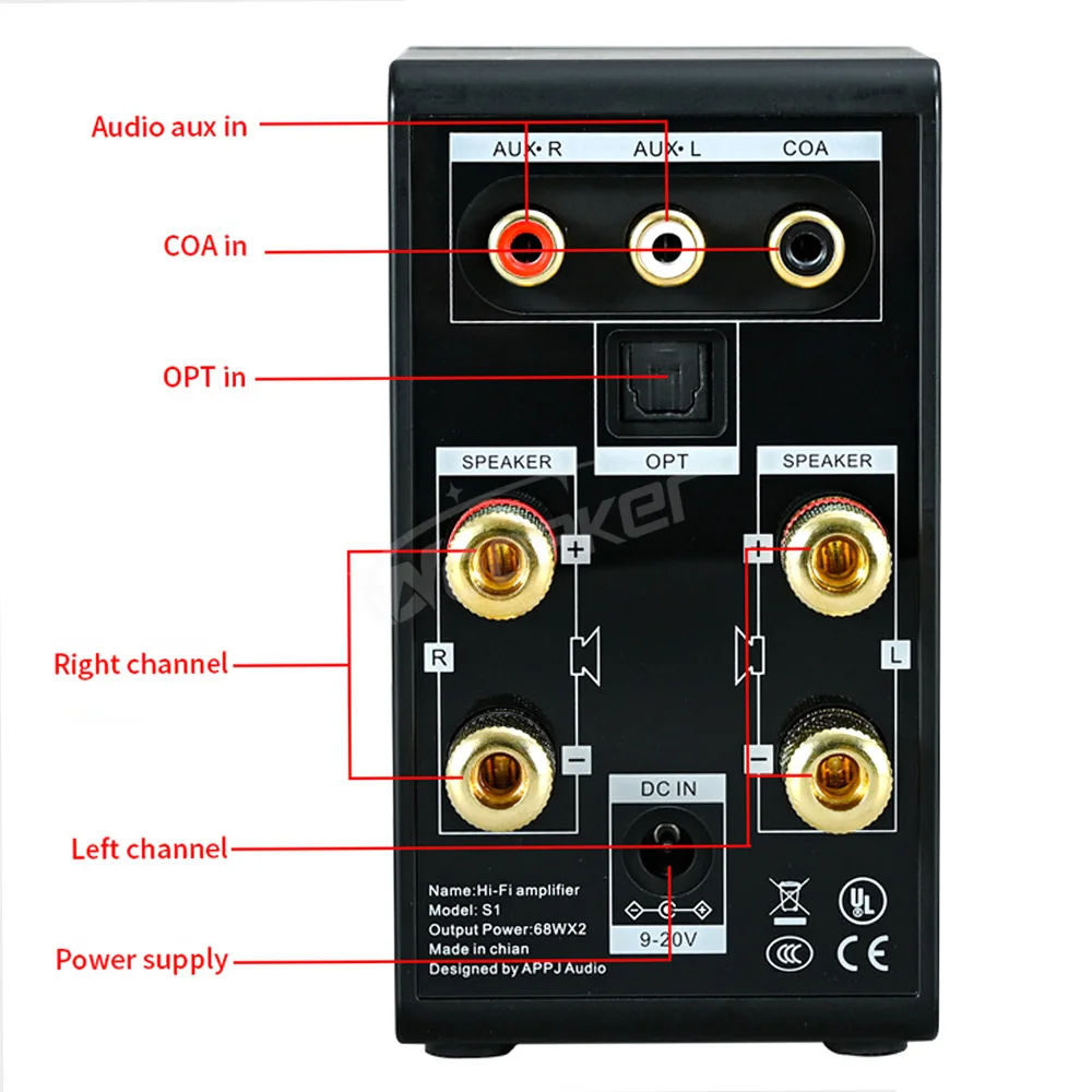 Woopker HiFi Sound Amplifier Class D Ma12070 Channel 2.0 Digital Mini Bluetooth Amp USB/AUX/Optical/COA In 68Wx2 Lossless Player