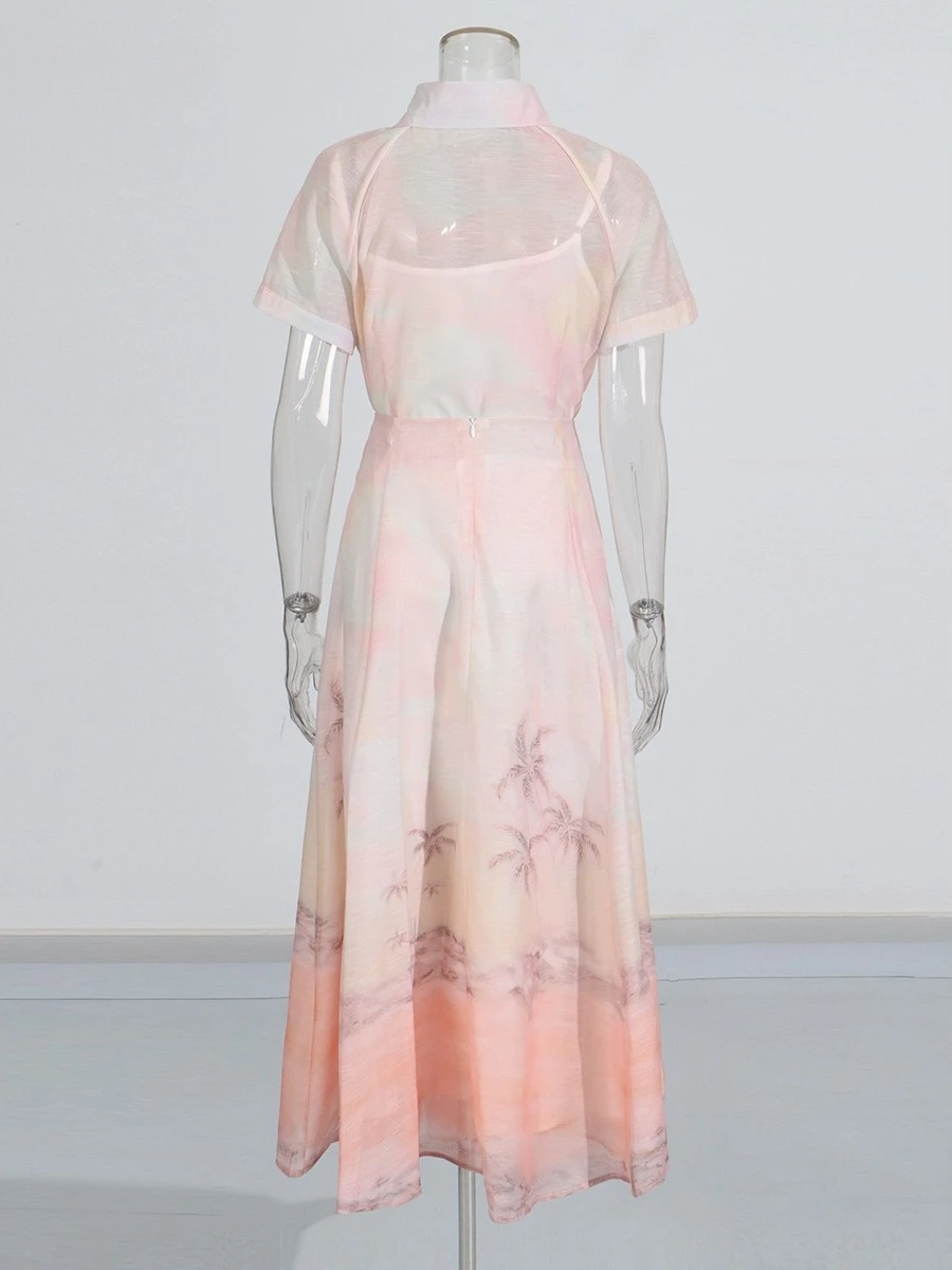 Women's ort Sve Printed irt V-Ne High Waist  Skirt Set Autumn Winter Faion Trendy Casual Comfortable Clothing