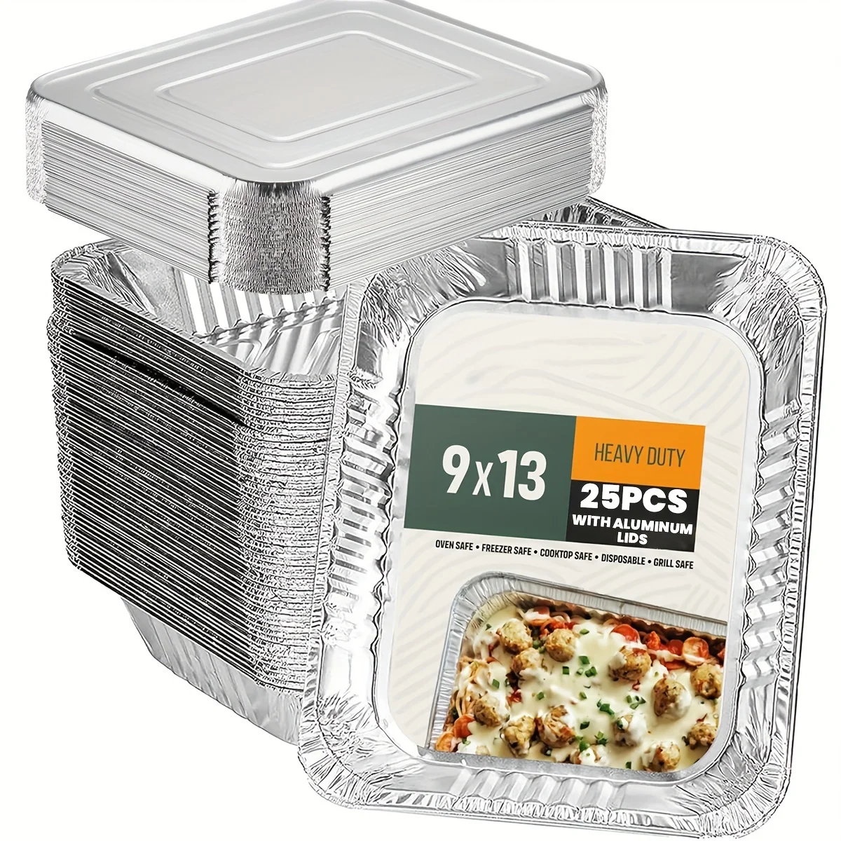 25 Pack Heavy-Duty Disposable Aluminum Pans with Lids - 9x13 Half-Size Baking Sheets, Chafing Trays & Oven Steam Table Pans
