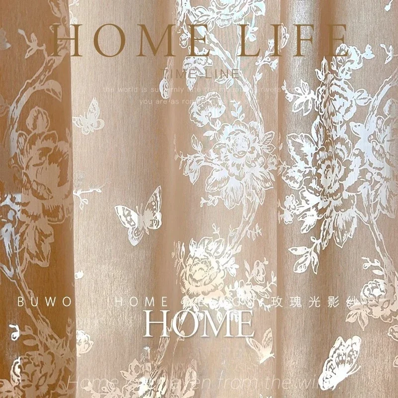 Lace Gauze Retro Light Luxury Custom Size French Retro Butterfly Living Room Bedroom Sun Lace Gauze Curtain Window Decor Sheer