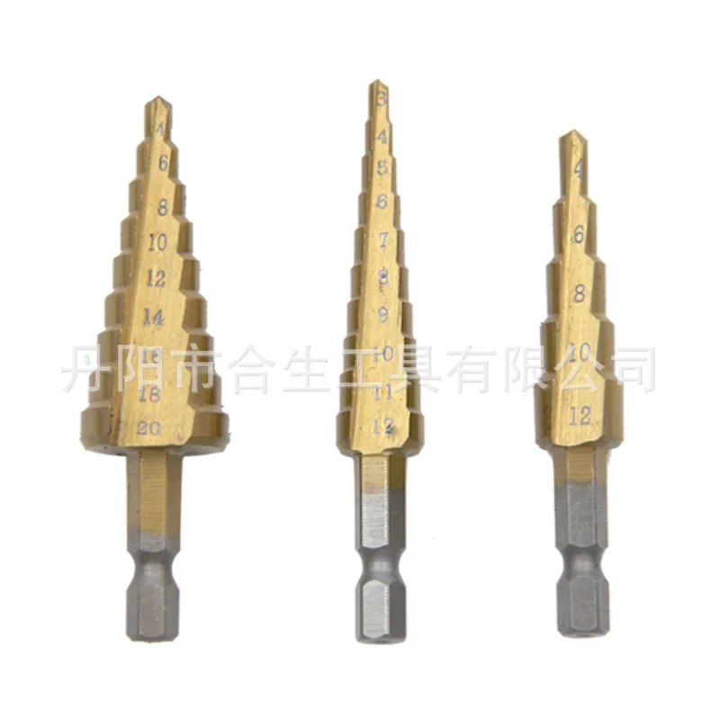 hexagonal shank titanium plated ladder drill 3-12/4 - 12/4-20 mm small three-piece set pagoda drill set